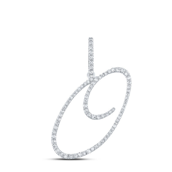 10k White Gold Womens Round Diamond O Initial Letter Pendant 3/8 Cttw