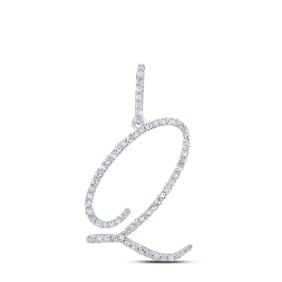 10k White Gold Womens Round Diamond Q Initial Letter Pendant 1/2 Cttw
