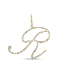  10k Yellow Gold Womens Round Diamond R Initial Letter Pendant 5/8 Cttw