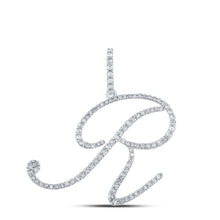  10k White Gold Womens Round Diamond R Initial Letter Pendant 5/8 Cttw