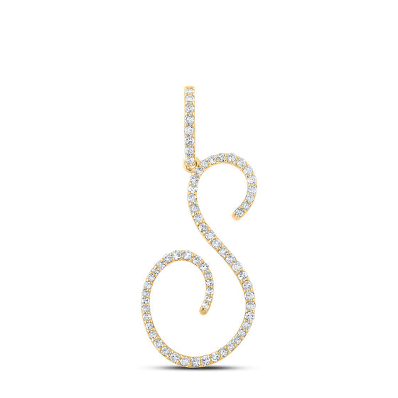 10k Yellow Gold Womens Round Diamond S Initial Letter Pendant 3/8 Cttw