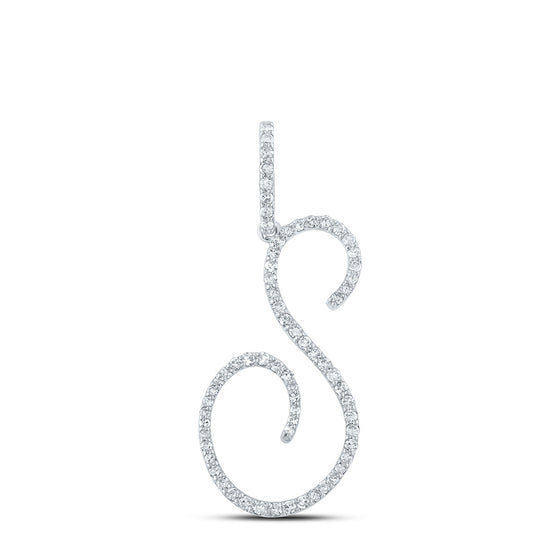 10k White Gold Womens Round Diamond S Initial Letter Pendant 3/8 Cttw