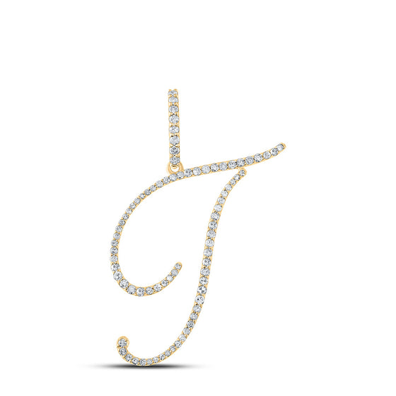 10k Yellow Gold Womens Round Diamond T Initial Letter Pendant 3/8 Cttw