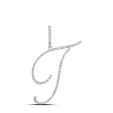  10k White Gold Womens Round Diamond T Initial Letter Pendant 3/8 Cttw