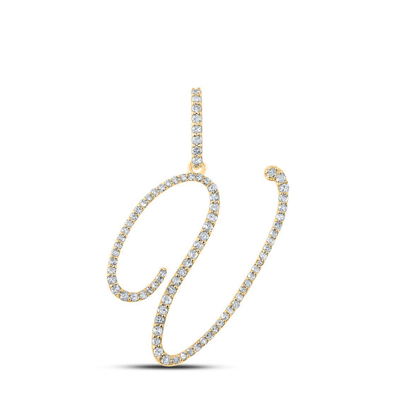 10k Yellow Gold Womens Round Diamond V Initial Letter Pendant 1/2 Cttw