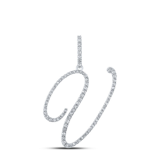 10k White Gold Womens Round Diamond V Initial Letter Pendant 1/2 Cttw