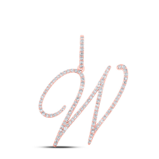 10k Rose Gold Womens Round Diamond W Initial Letter Pendant 5/8 Cttw