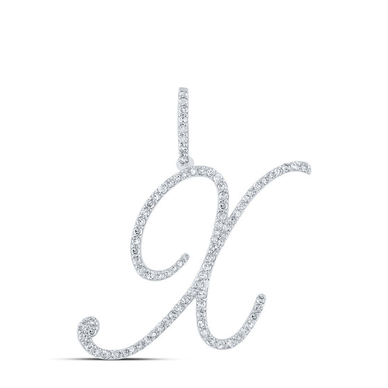 10k White Gold Womens Round Diamond X Initial Letter Pendant 5/8 Cttw