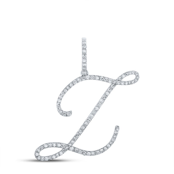 10k White Gold Womens Round Diamond L Initial Letter Pendant 5/8 Cttw