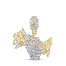  10k Yellow Gold Mens Round Diamond Money Fist Charm Pendant 2-5/8 Cttw