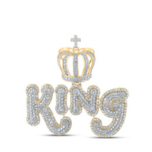  10k Yellow Gold Mens Round Diamond King Crown Phrase Charm Pendant 4-7/8 Cttw