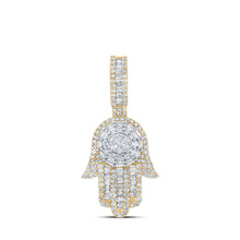  10k Yellow Gold Mens Baguette Diamond Hamsa Charm Pendant 1-5/8 Cttw