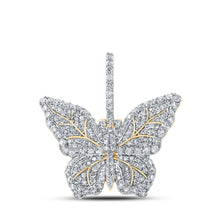  10k Yellow Gold Mens Round Diamond Butterfly Charm Pendant 1-1/2 Cttw