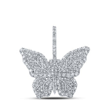  10k White Gold Mens Round Diamond Butterfly Charm Pendant 1-1/2 Cttw