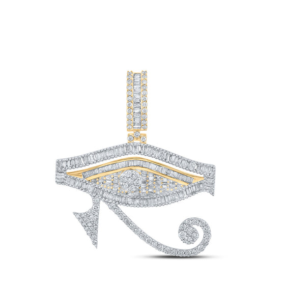 10k Yellow Gold Mens Baguette Diamond Eye of Horus Charm Pendant 3 Cttw