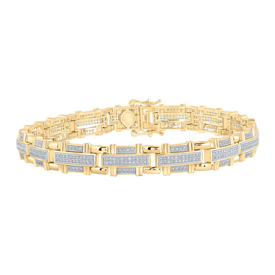 10k Yellow Gold Mens Round Diamond Link Bracelet 1-1/4 Cttw