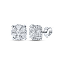  10k White Gold Womens Round Diamond Flower Cluster Earrings 7/8 Cttw