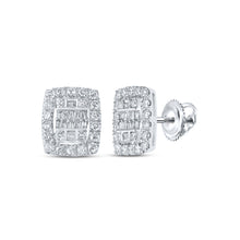  10k White Gold Womens Baguette Diamond Rectangle Cluster Earrings 1 Cttw