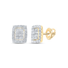  10k Yellow Gold Womens Baguette Diamond Rectangle Cluster Earrings 3/4 Cttw