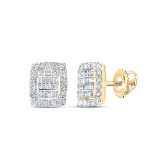 10k Yellow Gold Womens Baguette Diamond Rectangle Cluster Earrings 3/4 Cttw