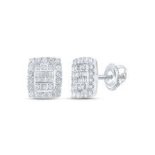  10k White Gold Womens Baguette Diamond Rectangle Cluster Earrings 3/4 Cttw