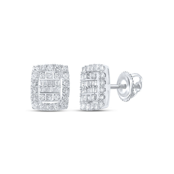 10k White Gold Womens Baguette Diamond Rectangle Cluster Earrings 3/4 Cttw