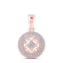 10k Rose Gold Womens Round Diamond Circle Pendant 1/10 Cttw