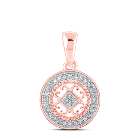 10k Rose Gold Womens Round Diamond Circle Pendant 1/10 Cttw