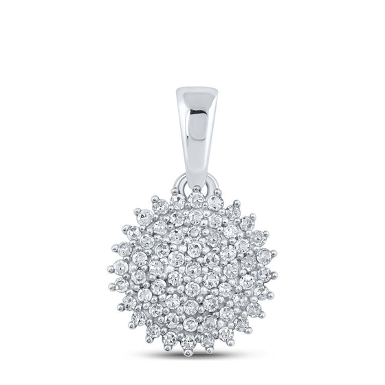 10k White Gold Womens Round Diamond Cluster Pendant 1/5 Cttw