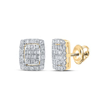  10k Yellow Gold Womens Baguette Diamond Rectangle Cluster Earrings 1/2 Cttw