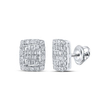  10k White Gold Womens Baguette Diamond Rectangle Cluster Earrings 1/2 Cttw