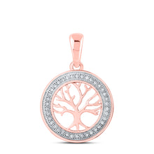 10k Rose Gold Womens Round Diamond Tree of Life Circle Pendant 1/10 Cttw