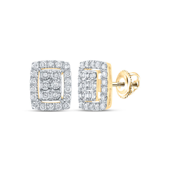 10k Yellow Gold Womens Round Diamond Cluster Earrings 1/2 Cttw