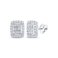  10k White Gold Womens Round Diamond Frame Cluster Earrings 1/2 Cttw