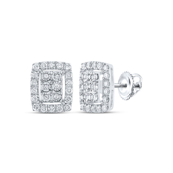 10k White Gold Womens Round Diamond Frame Cluster Earrings 1/2 Cttw