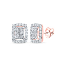 10k Rose Gold Womens Round Diamond Frame Cluster Earrings 1/2 Cttw