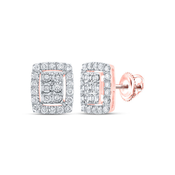 10k Rose Gold Womens Round Diamond Frame Cluster Earrings 1/2 Cttw