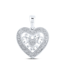 10k White Gold Womens Round Diamond Heart Pendant 1/8 Cttw