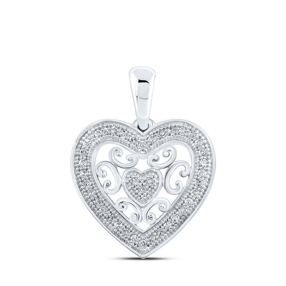 10k White Gold Womens Round Diamond Heart Pendant 1/8 Cttw