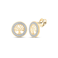  10k Yellow Gold Womens Round Diamond Tree of Life Circle Earrings 1/8 Cttw
