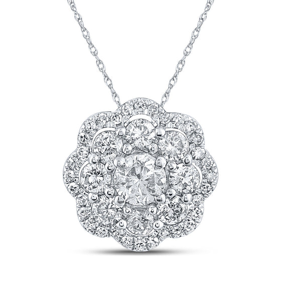 10k White Gold Womens Round Diamond Cluster Pendant 1/2 Cttw