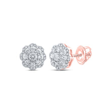 10k Rose Gold Womens Round Diamond Flower Cluster Earrings 1/2 Cttw