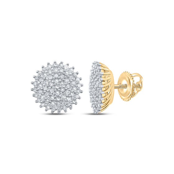 10k Yellow Gold Womens Round Diamond Cluster Earrings 3/8 Cttw