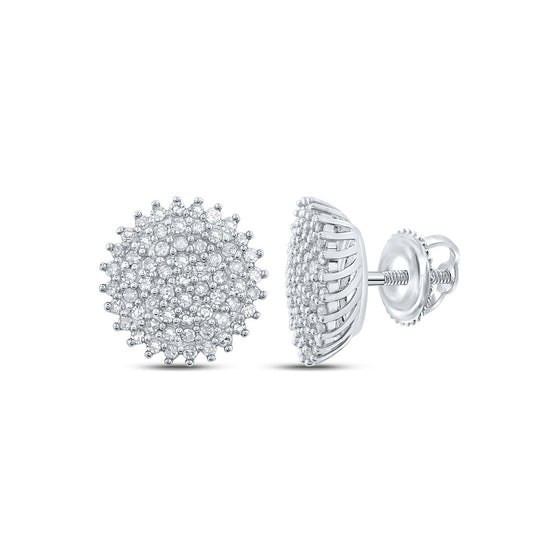 10k White Gold Womens Round Diamond Cluster Earrings 3/8 Cttw