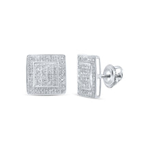  10k White Gold Womens Round Diamond Square Earrings 1/5 Cttw