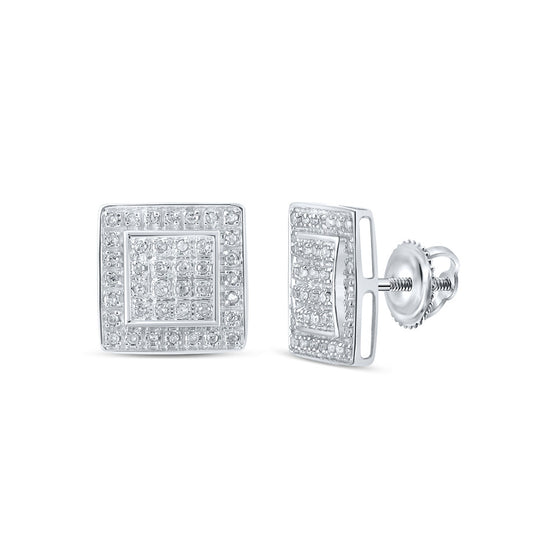 10k White Gold Womens Round Diamond Square Earrings 1/5 Cttw
