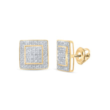  10k Yellow Gold Womens Round Diamond Square Earrings 1/5 Cttw