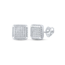  10k White Gold Womens Round Diamond Square Earrings 1/4 Cttw