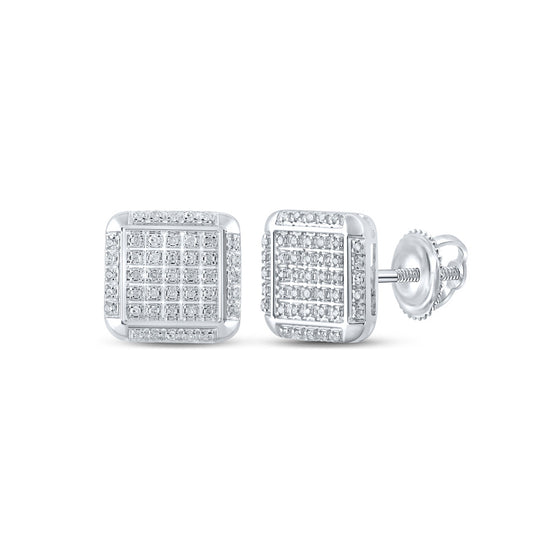 10k White Gold Womens Round Diamond Square Earrings 1/4 Cttw