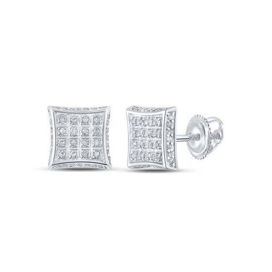 10k White Gold Womens Round Diamond Square Earrings 1/4 Cttw